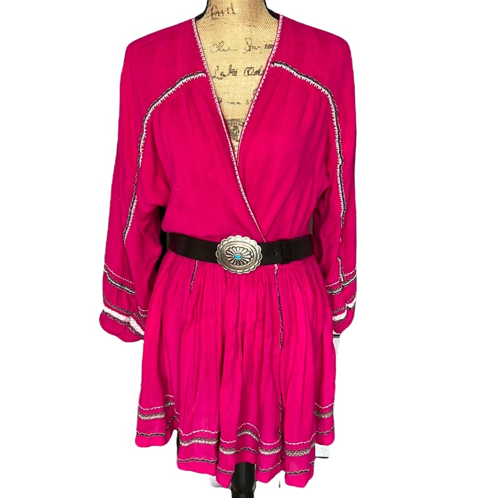 Free People Fuchsia Pink Mini Dress with Contrast Trim